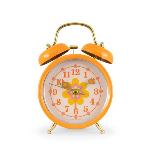 Mini Floral Indoor Vintage Groovy Style Orange Table Top Analog Alarm Clock