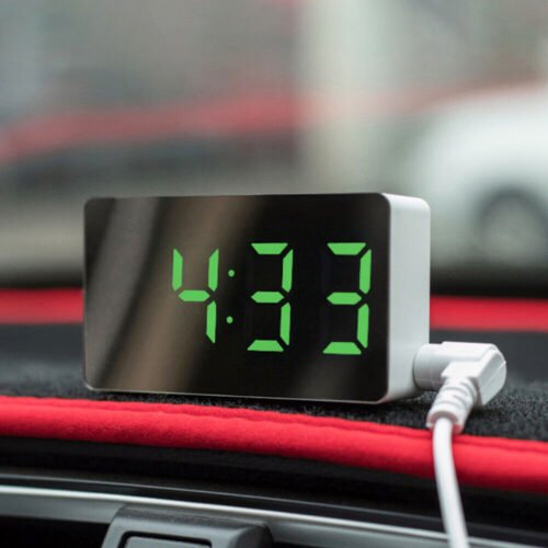Mini LED Mirror Clock Electric Digital Alarm Clock USB Snooze Temperature Date