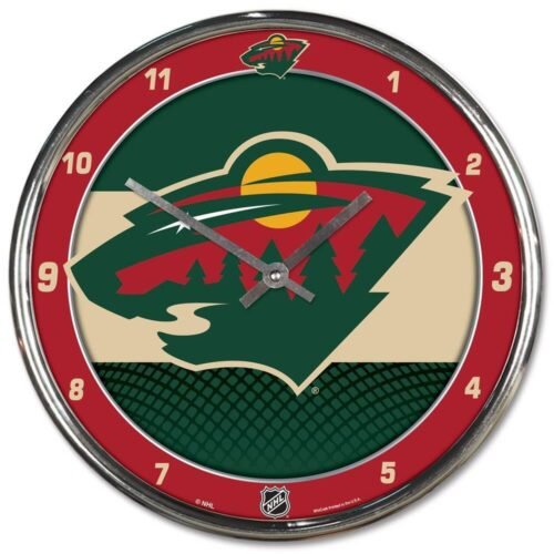 Minnesoat Wild Chrome Round Wall Clock [NEW] NHL Sign Banner Office Cave
