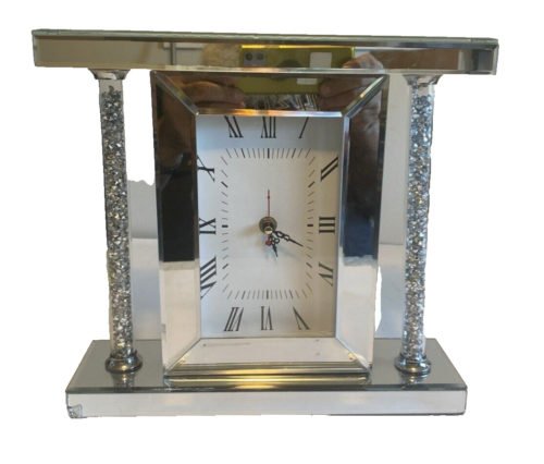 Mirrored Mantle Clock, Luxury Home/Office Decor, Loose Diamonds, Battery 12"X12"