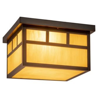 Mission Bronze Square Outdoor Flush Mount 2-Light Ceiling Fixture Honey Glass
