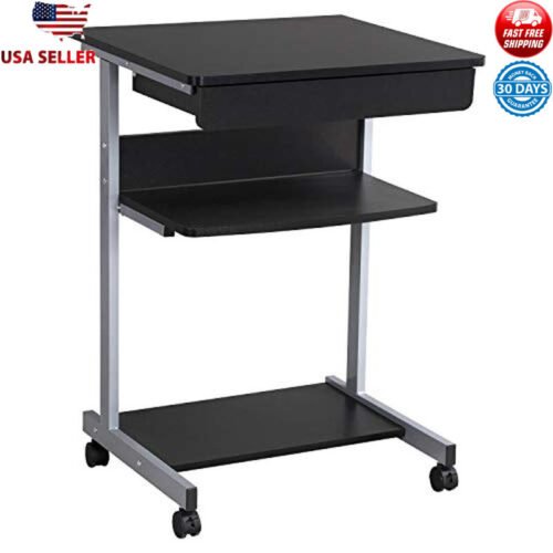 Mobile Computer Desk Study Writing W/ Drawers & Printer Shelf on Wheels for Home