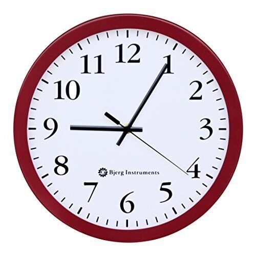 Modern 12" Steel Enclosure Silent Wall Clock with Non Ticking Movement Red