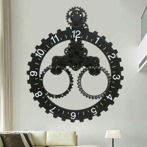 Modern 27" Mechanical Design Wall Art Gear Clock Big Calendar Wheel Wall Clock
