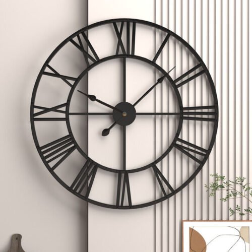 Modern 3D Large Wall Clocks Roman Numerals Retro Round Metal Iron