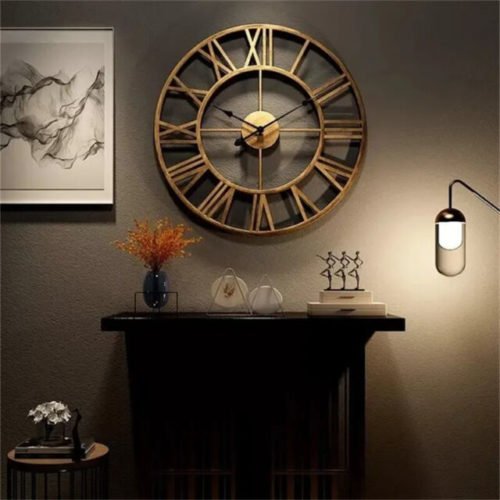 Modern 3D Large Wall Clocks Roman Numerals Retro Round Metal Iron Accurate