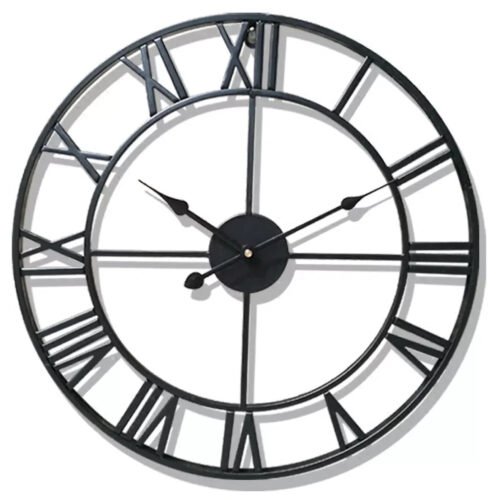 Modern 3D Large Wall Clocks Roman Numerals Retro Round Metal Iron Accurate