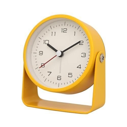 Modern Analog Alarm Clock, 3.5 Inch Minimalist Metal Border Table Alarm Yellow