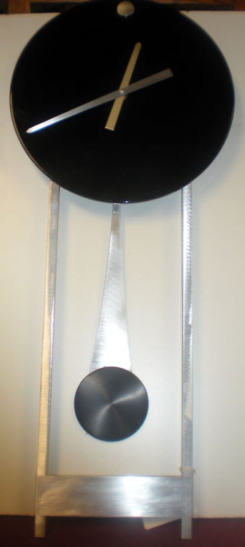 MODERN BRUSHED ALUMINIUM WALL CLOCK 13" DIALw/PENDULUM