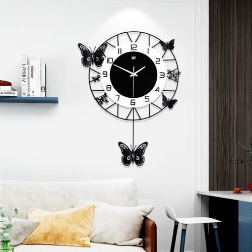 Modern Butterfly Wall Clock Metal Quartz Pendulum Non Ticking Clock Decoration