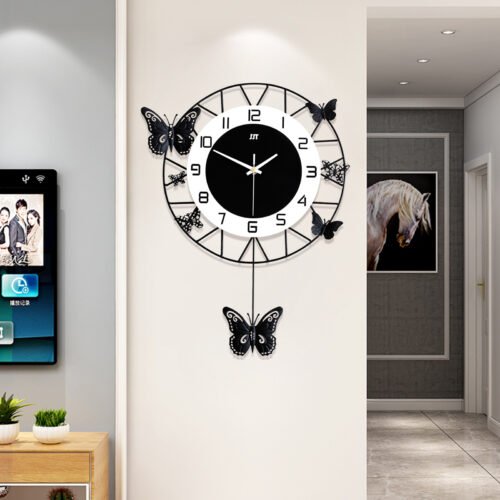 Modern Butterfly Wall Clock Metal Quartz Pendulum Non Ticking Clock Home Decor