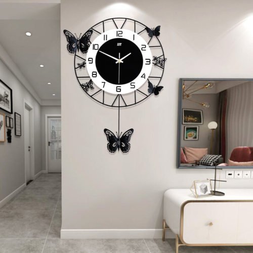 Modern Butterfly Wall Clock Wall-mounted Minimalist 3D Round Ornaments Clock