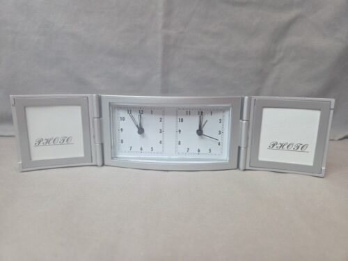 Modern & Contemporary Analog Metal Quartz Tabletop Dual Clock Alarm Silver Photo