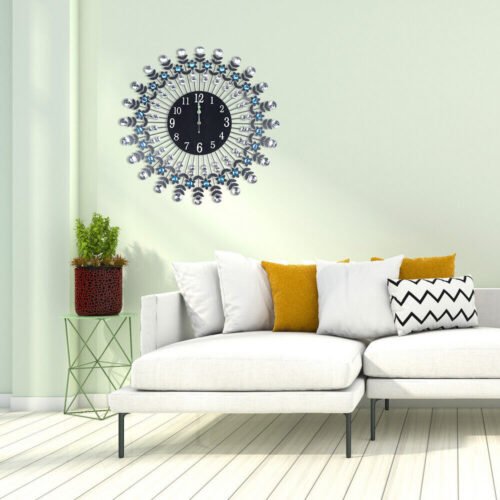 Modern Crystal Wall Clock Black 23.62inch Non Ticking Silent Clock Wall Decor