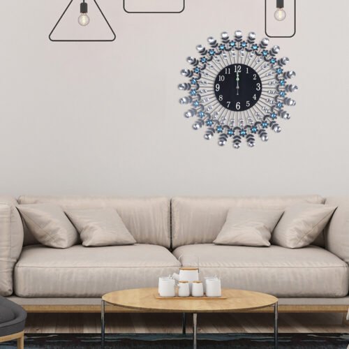 Modern Crystal Wall Clock Black 23.62inch Non Ticking Silent Clock Wall Decor