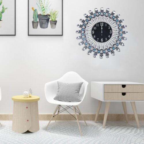 Modern Crystal Wall Clock Black 23.62inch Non Ticking Silent Clock Wall Decor