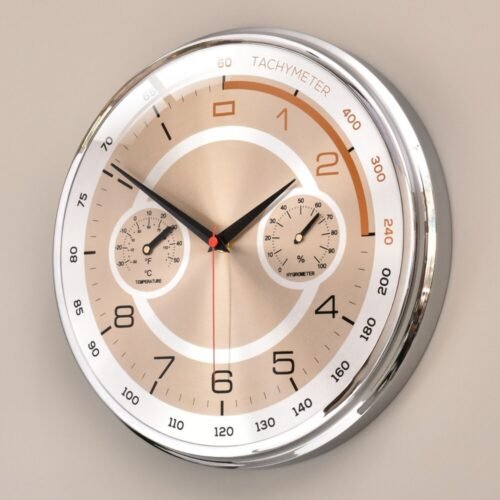 Modern Decorative Metal Wall Clock Silent 12 Inch with Temperature and Humidity