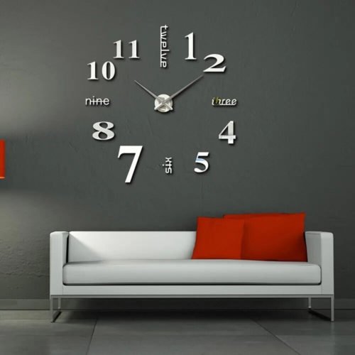 Modern Design Clock Large Wall Clocks 3d Diy Acrylic Mirror Stickers Silver UK
