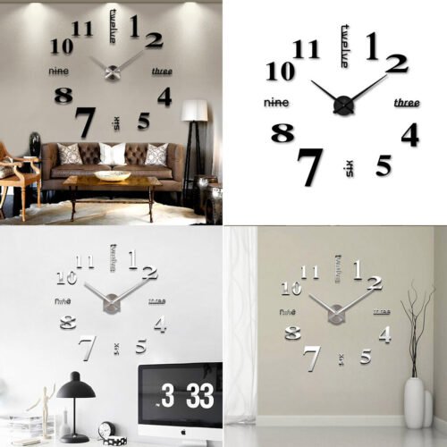 Modern DIY Large Wall Clock 3D Mirror Surface Sticker Big Number Watch Decor New