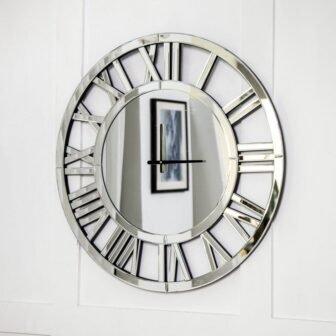 Modern Elegance Silver Roman Numeral Wall Clock - Mirror Finish Open Framework,...