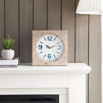 Modern Farmhouse Square Tan Wood and Metal Table Clock