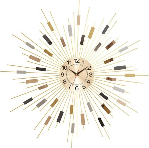 Modern Gold Large Wall Clock Metal, Large Silent Decorative Wall Clock
