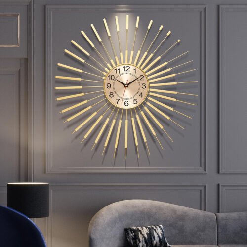 Modern Gold Starburst Wall Clock - Non-Ticking Battery Operated Home Decor