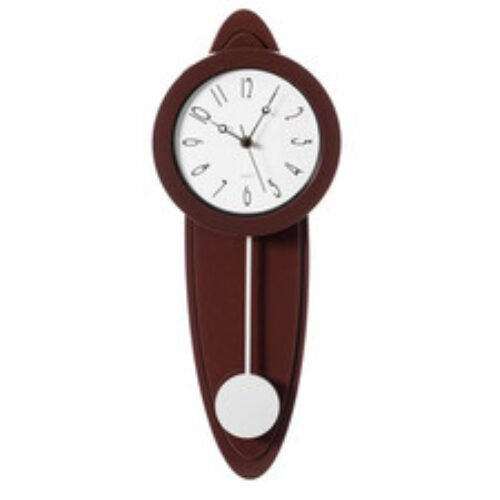 Modern Grandfather Brown Oval Pendulum Wood-Looking Plastic Wall Clock for Li...