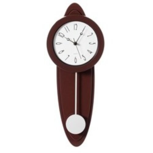 Modern Grandfather Brown Oval Pendulum Wood-Looking Plastic Wall Clock for Li...
