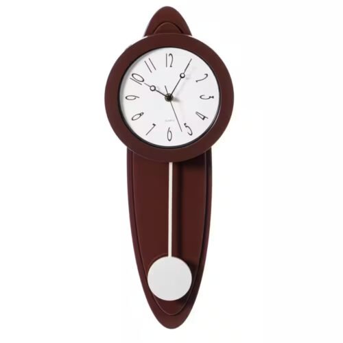 Modern Grandfather Brown Oval Pendulum Wood-Looking Plastic Wall Clock for Livin