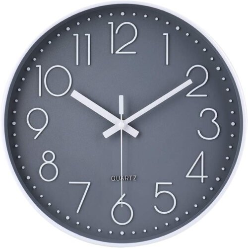 "Modern Grey Quartz Wall Clock - Silent & Stylish 12 Inch Timepiece for Home, Ki