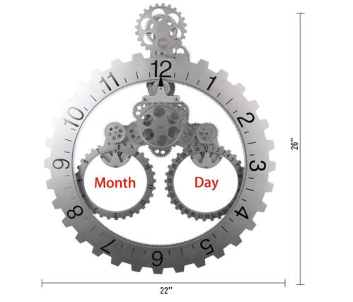Modern Large Abstract Contemporary Art Decor Exposed Gear Calendar Wall Clock