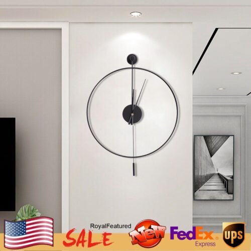Modern Large Metal Wall Clock Non-Numeric Silent Wall Mount Clock with Pendulum
