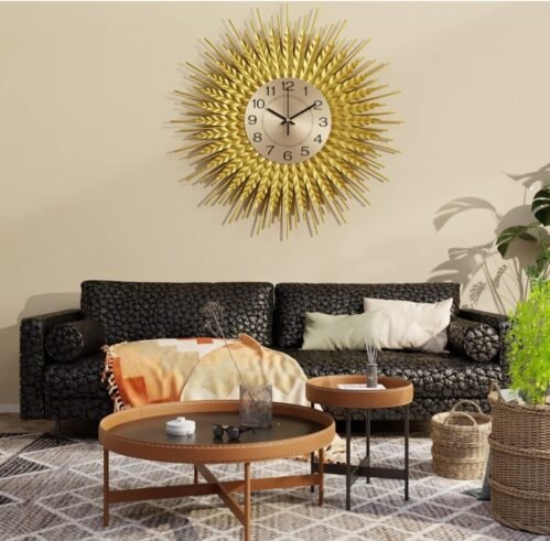 Modern Large Wall Clock Decorative Metal Mid Century Wall Clock Gold Silent