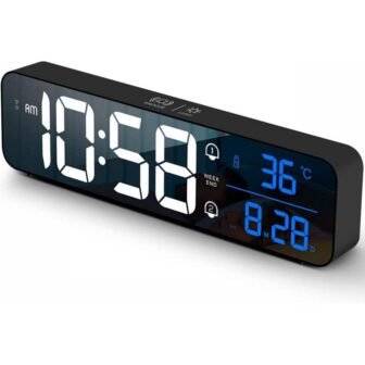 Modern LED Large Display Rechargeable Wireless Digital Alarm Clock in Black