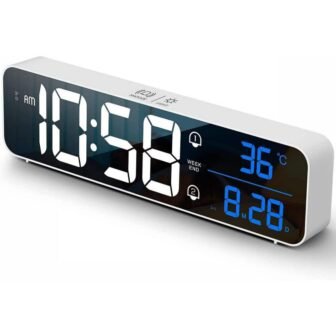 Modern LED Large Display Rechargeable Wireless Digital Alarm Clock in White
