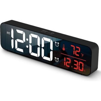 Modern LED Large Display Wired Digital Alarm Clock in Black and Red