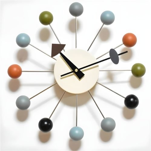 Modern Mid-Century Style Multi-Color Atomic Ball Wall Clock 30 in