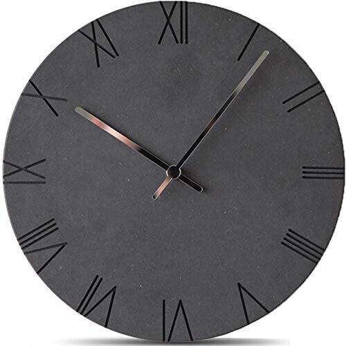 Modern Minimalist Concrete Misty Black Silent Wall Clock (Roman Numerals)