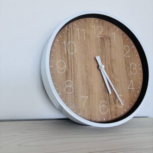 Modern Minimalist White and Wood Pattern Wall Clock