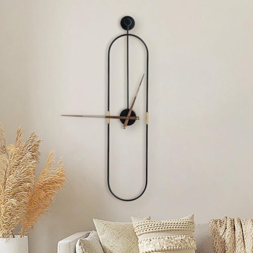 Modern Oval Wall Clock Large Wall Clock with Walnut Pointers Silent Metal Clock