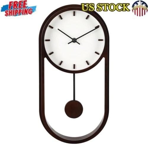 Modern Pendulum Wall Clock Faux Wood Analog Chic Design Indoor Decorative New
