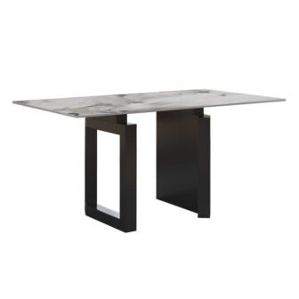 Modern Rectangle White Ice Crystal Jade Stone Top 62.99 in Black Titanium...