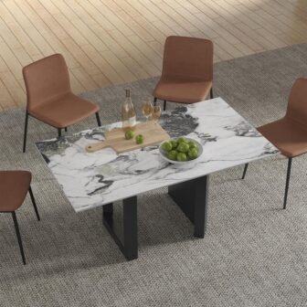 Modern Rectangle White Ice Crystal Jade Ston Top 55.12 in. Black Titanium...