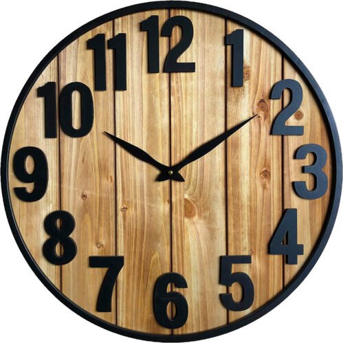 Modern Rustic Wood Farmhouse Wall Clock, 24 Inch - Giant Oversized Vintage