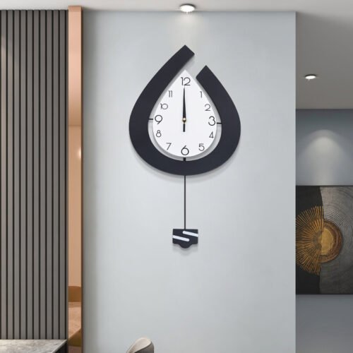 Modern Teardrop Shape Wall Clock Stylish Pendulum Clock Wall-Mounted Decoration