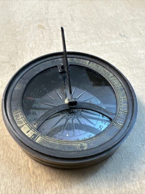 Modern Vintage Brass Metal Sundial Compass 3.5"