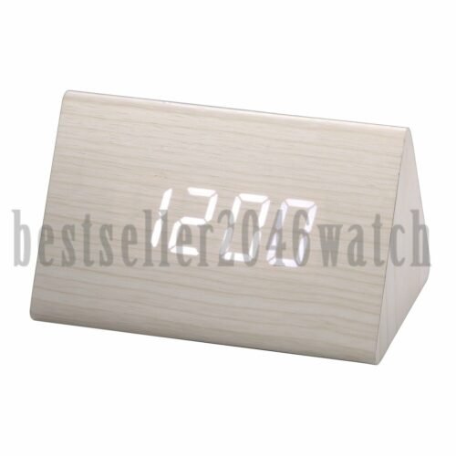Modern Wooden Digital LED Alarm Clock Wood Backlight Silent Calendar Thermometer
