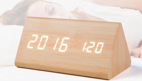 Modern Wooden Digital LED Voice Activate Alarm Clock Thermometer Timer Calendar