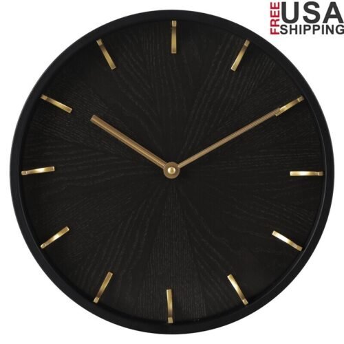 Modern Woodgrain Wall Clock Quartz Battery Operated Easy Install Indoor Decor US